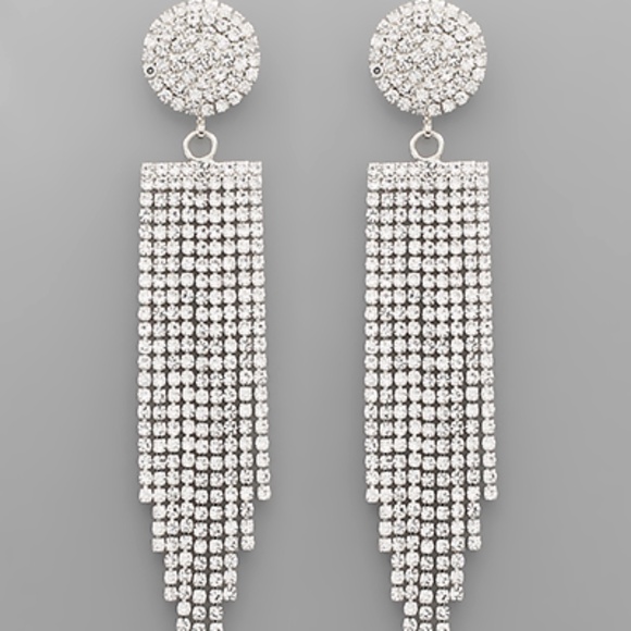 Rhinestone Disk Fringe Earrings - Picture 2 of 2